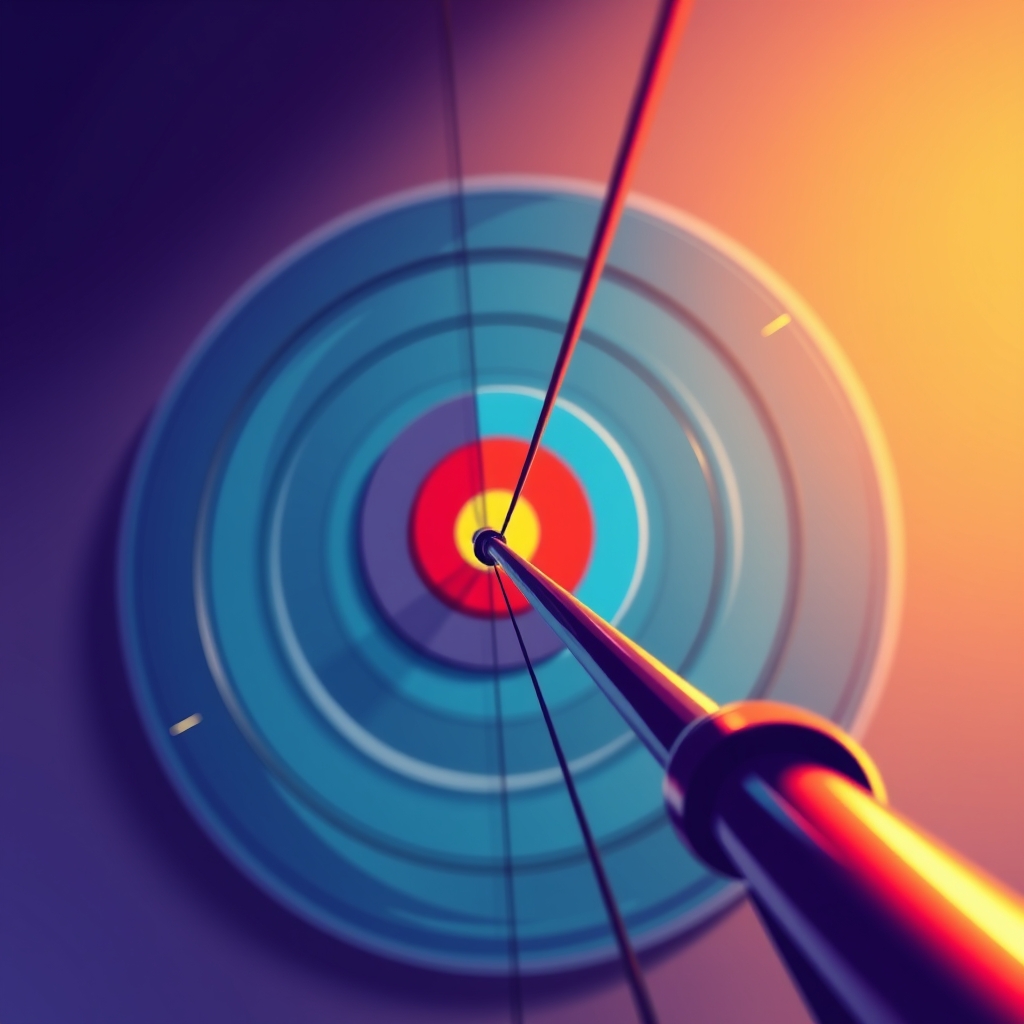 A close-up of a bow aimed at a bullseye