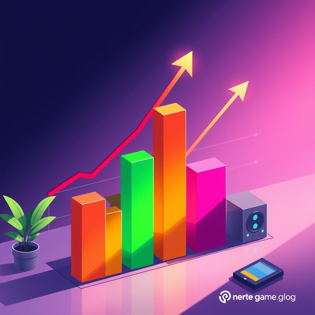 A chart where revenue rises while download bars stay flat