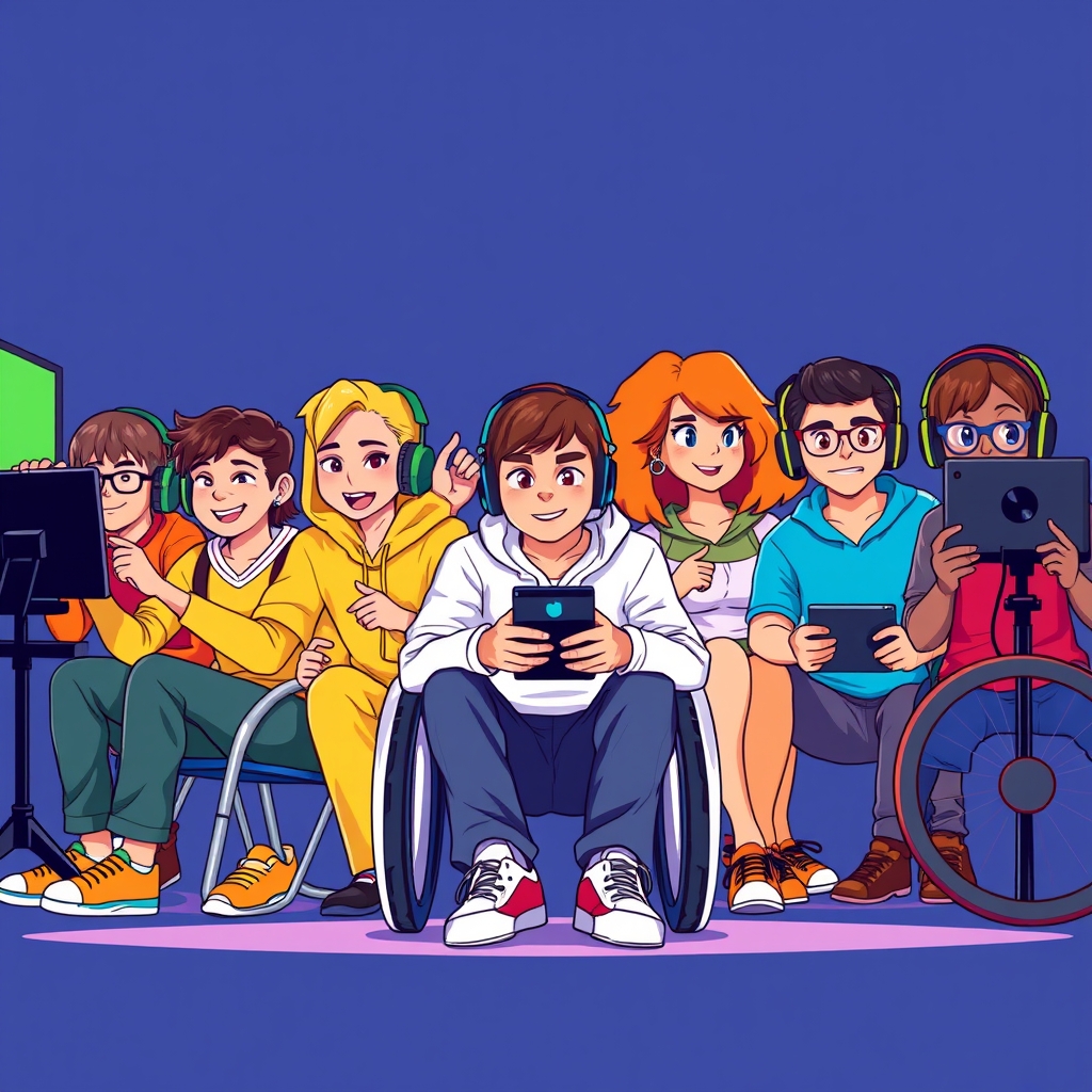 A diverse group of gamers including players with disabilities