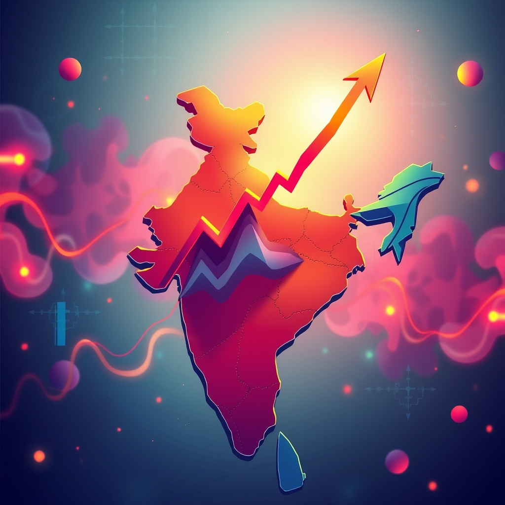 A rising market chart over a map of India