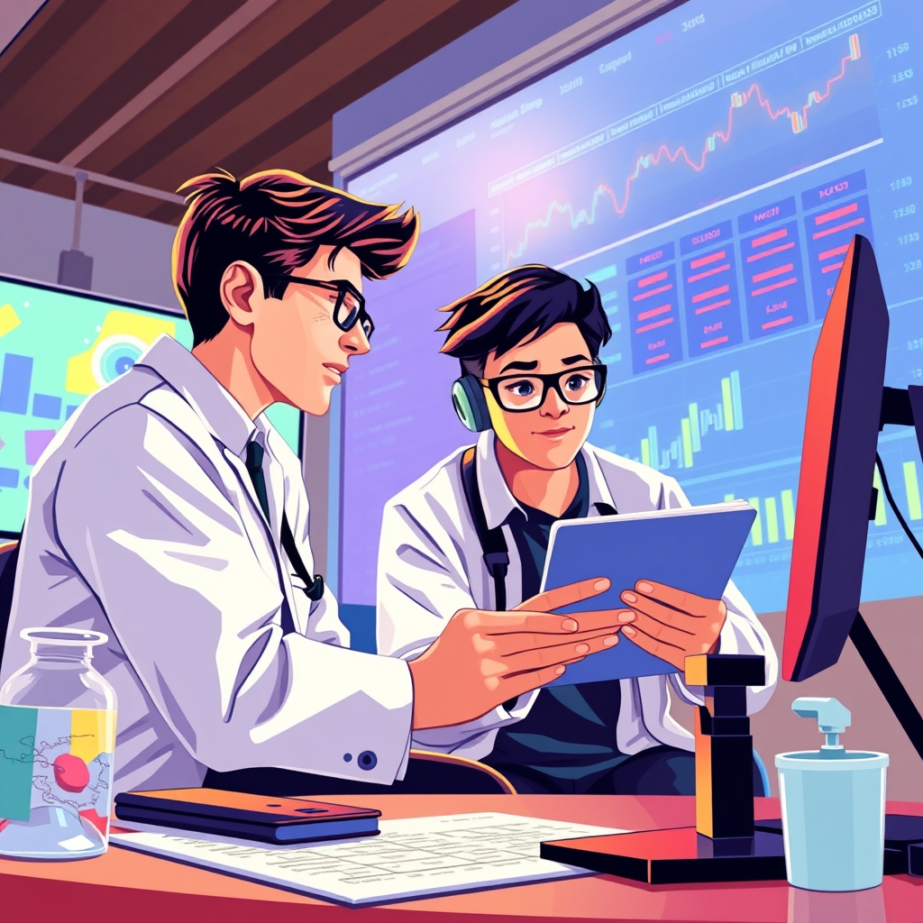 Researchers reviewing micro-break study data