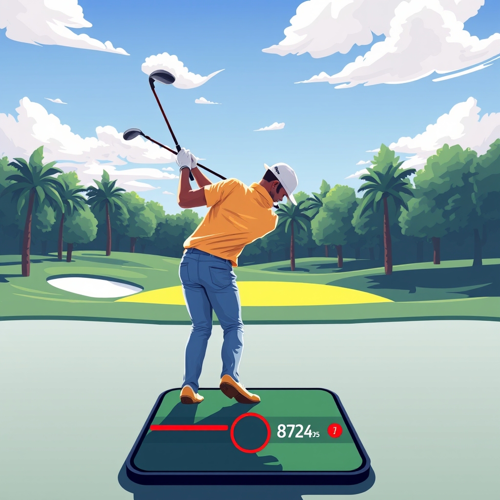 A mobile golf shot with a power meter