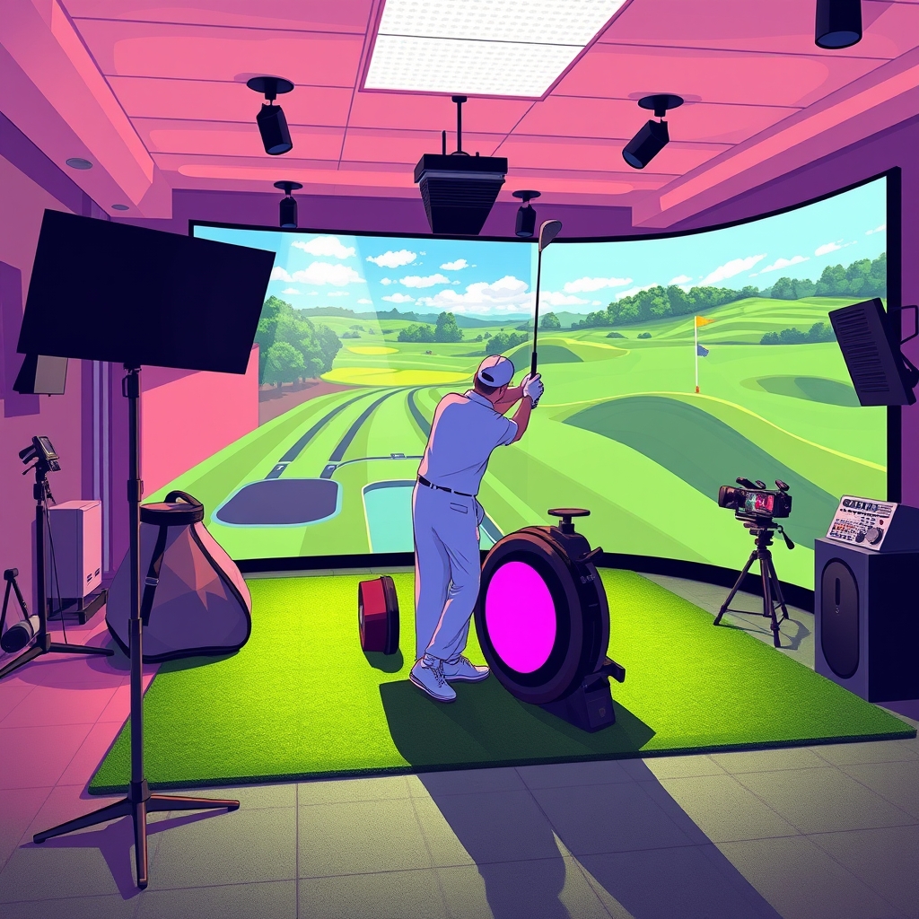 A golf simulator setup in a studio
