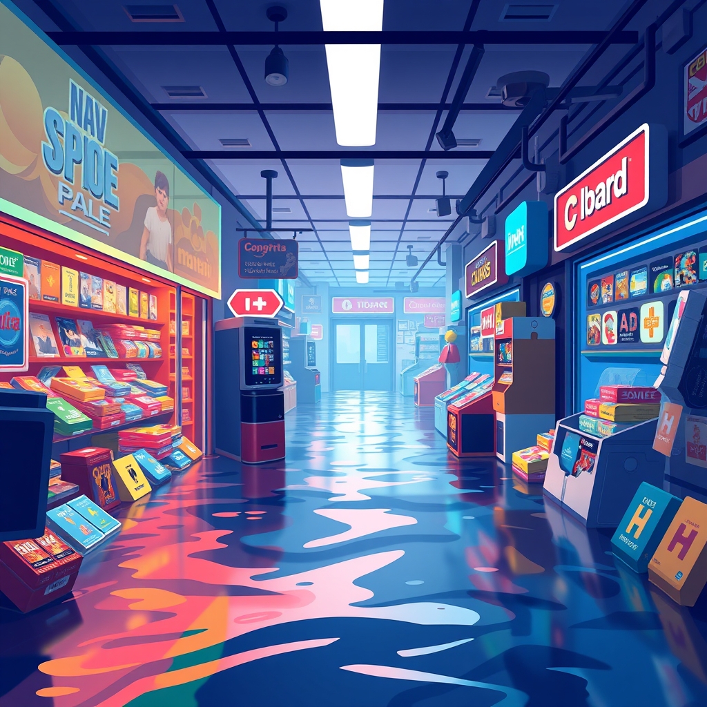 A flooded storefront with dozens of new game tiles