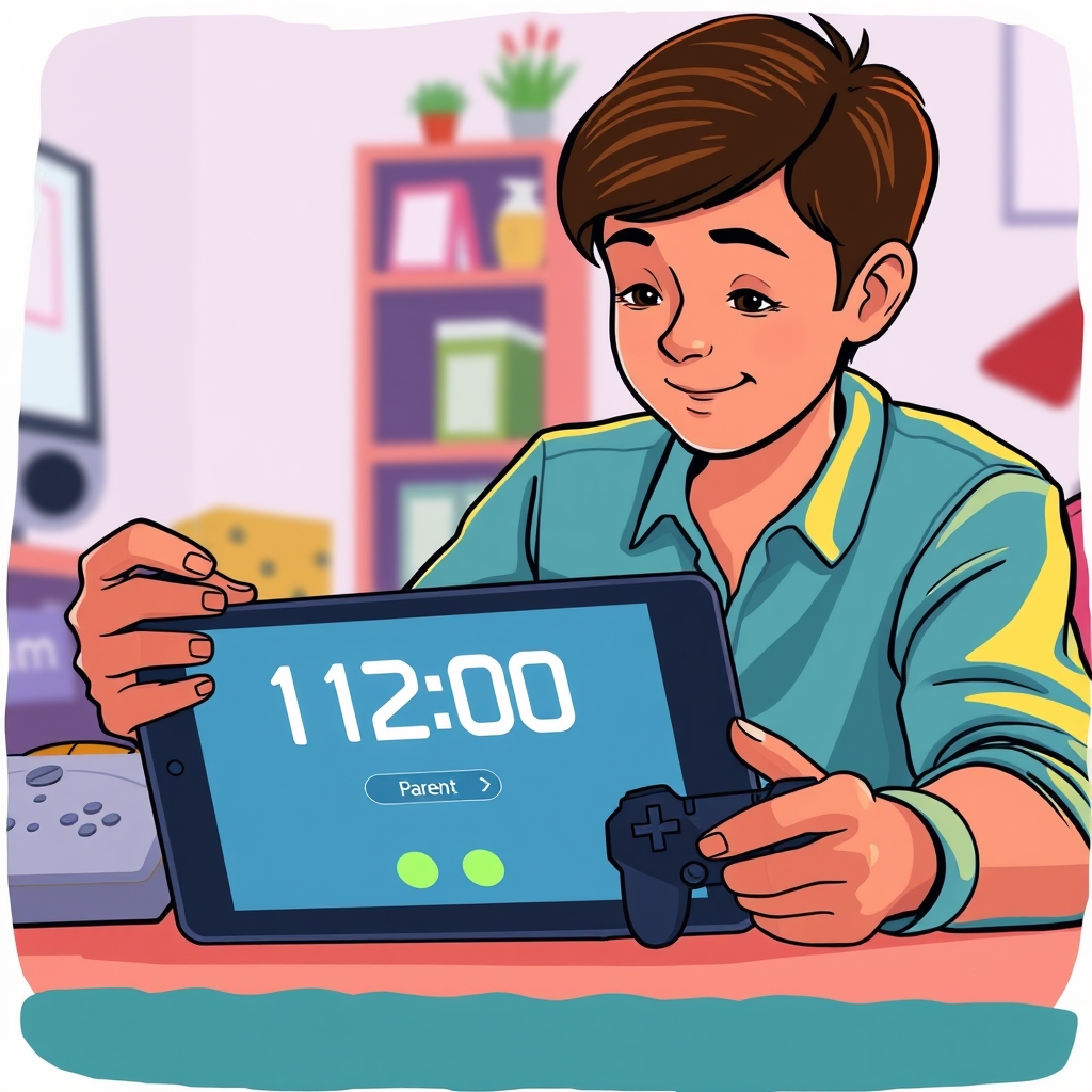 A parent setting a play timer on a tablet