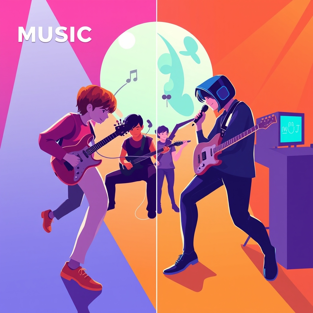 A split chart of music game sub-genres