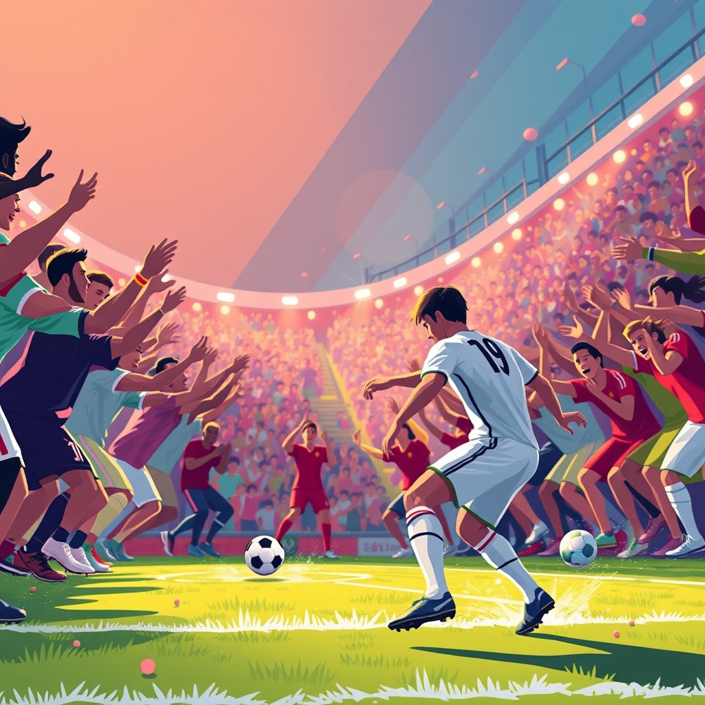 A soccer video game moment with a roaring crowd