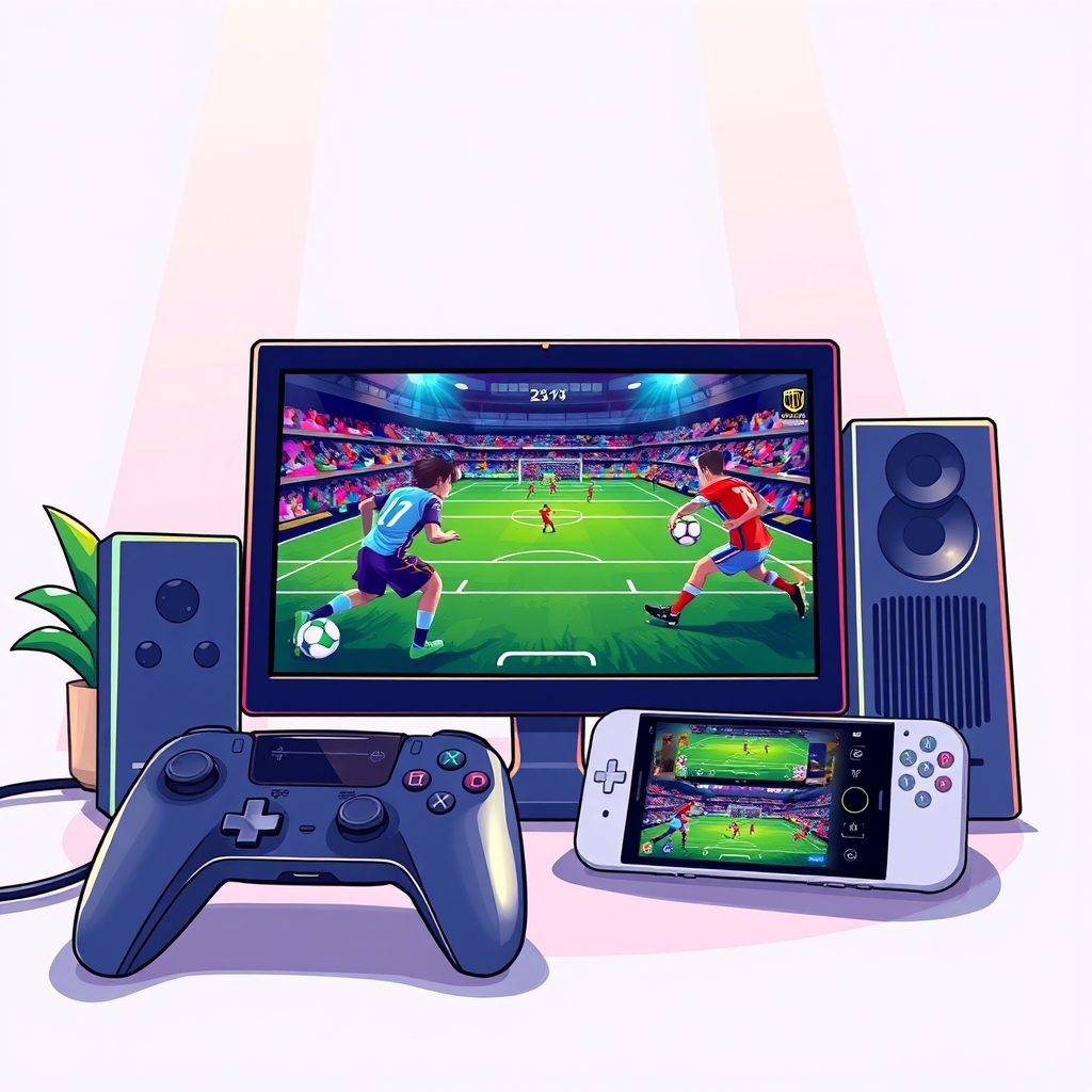 Console, PC, and mobile devices showing a sports match