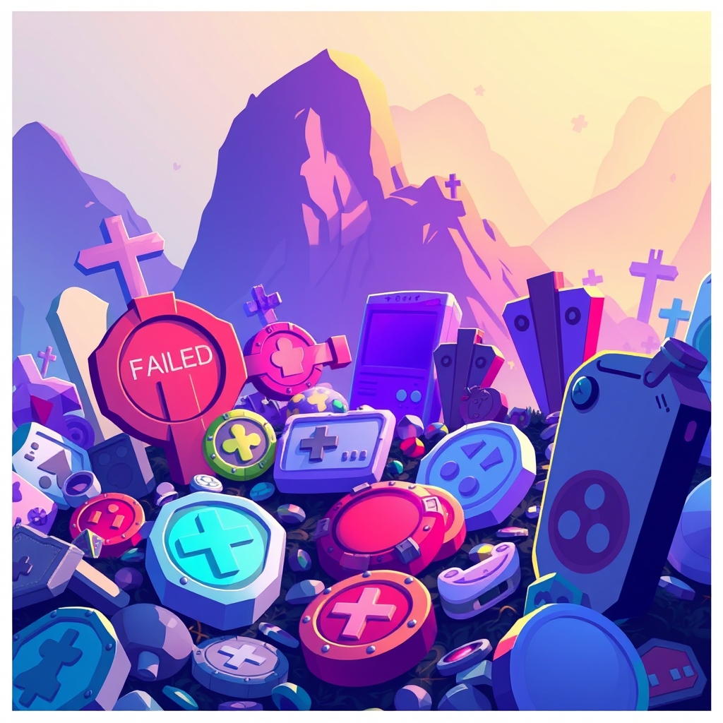 A graveyard of failed game tokens with a few survivors