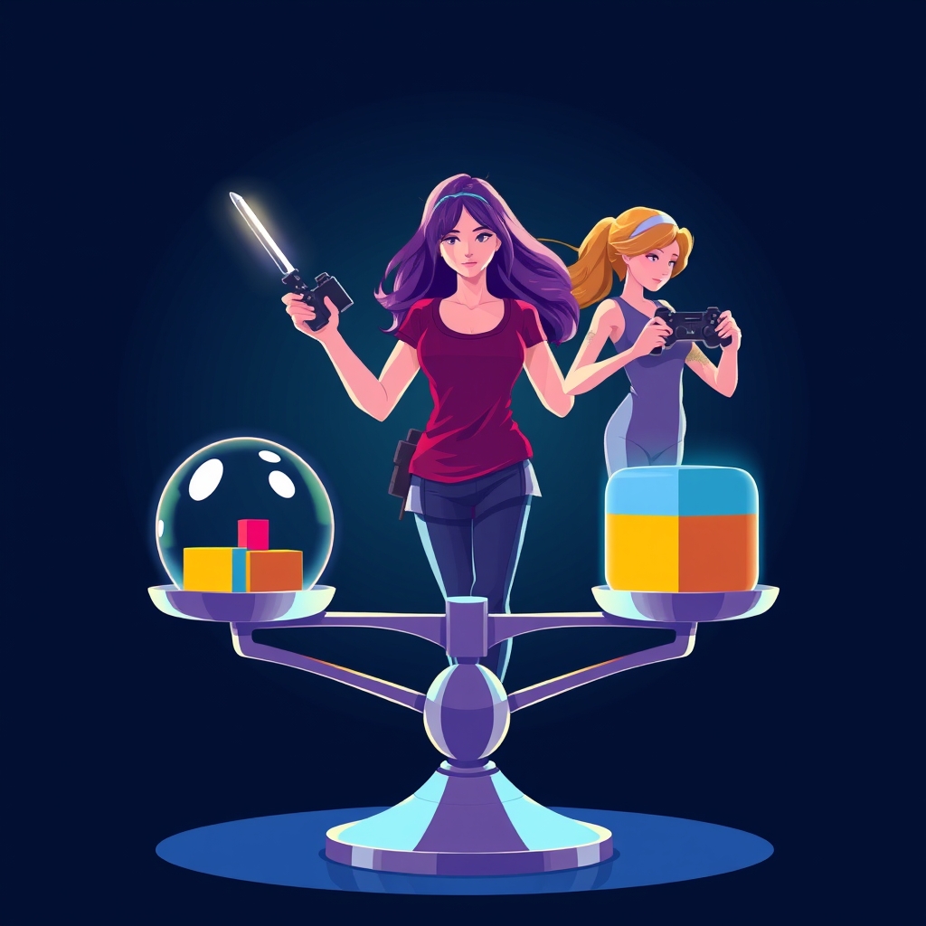 A balanced scale comparing male and female player shares
